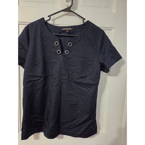 Banana Republic Grommet Top Women M Navy Blue Office Chic Business Casual - Picture 2 of 6